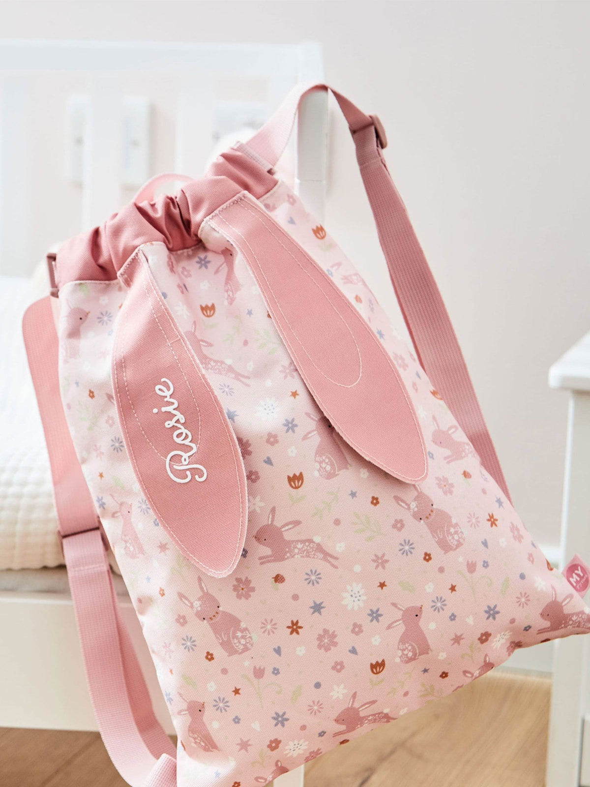 My 1st Years pink bunny print drawstring bag (British brand)