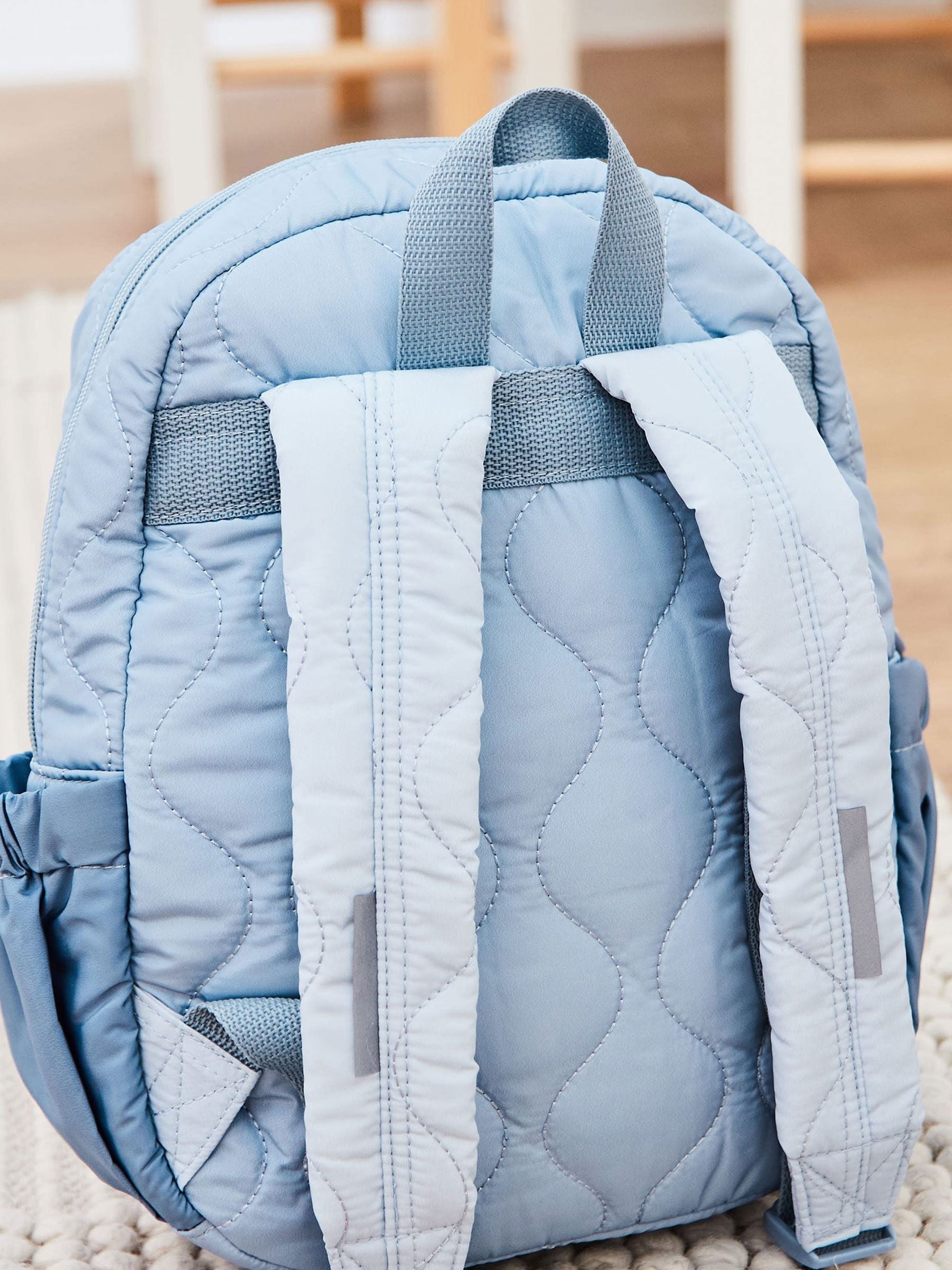My 1st Years blue quilted personalised medium backpack, imported from the UK