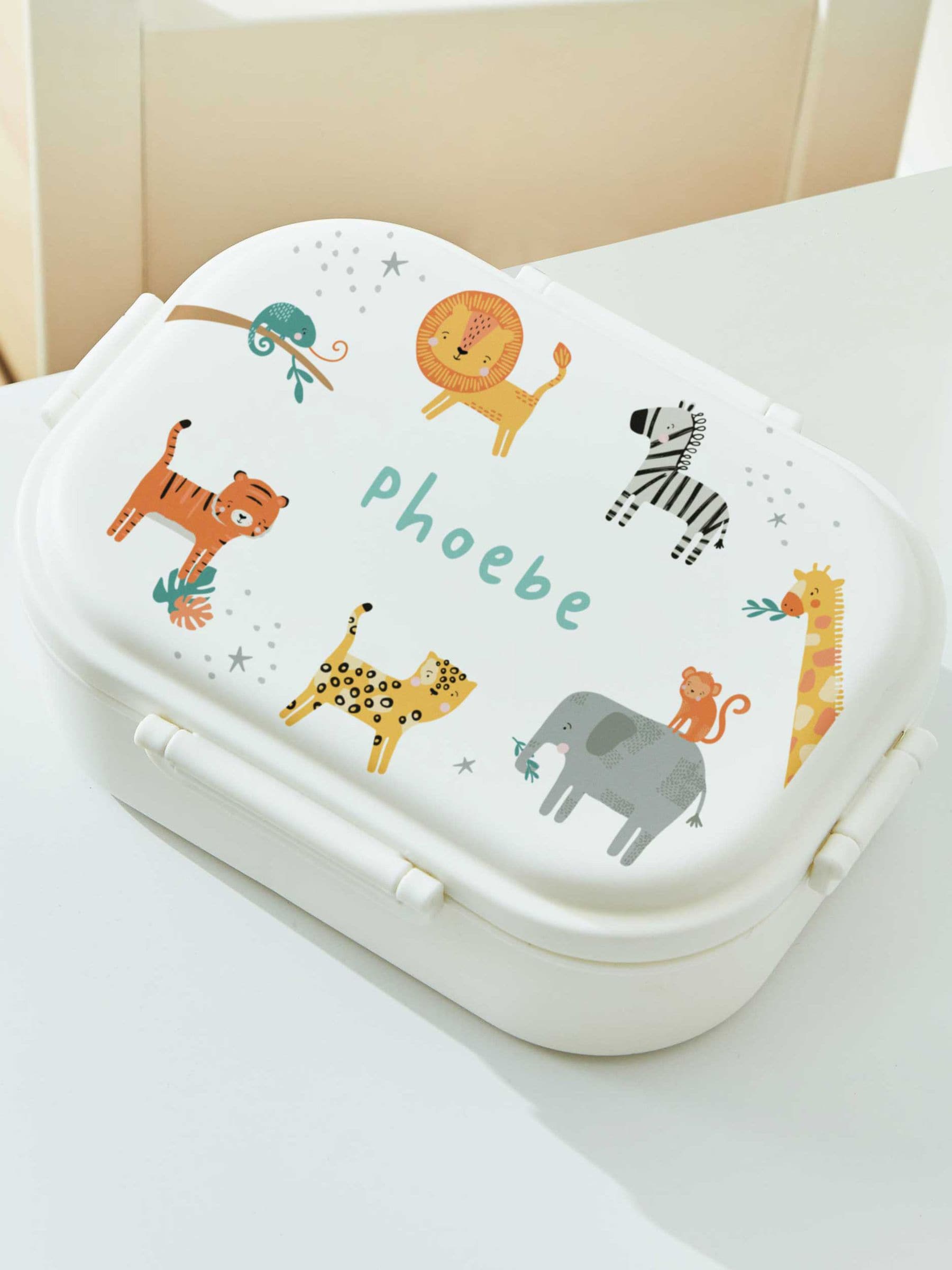 My 1st Years personalised safari design white lunchbox, imported from the UK