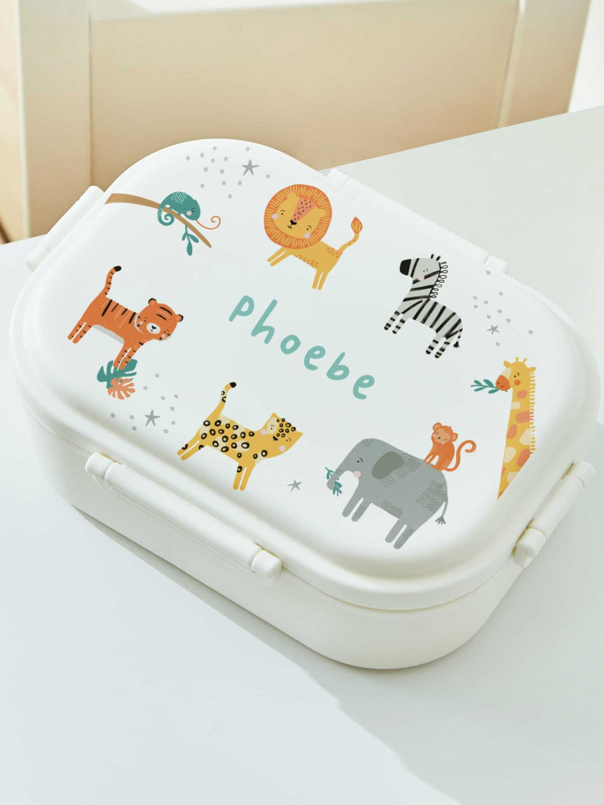 My 1st Years personalised safari design white lunchbox, imported from the UK