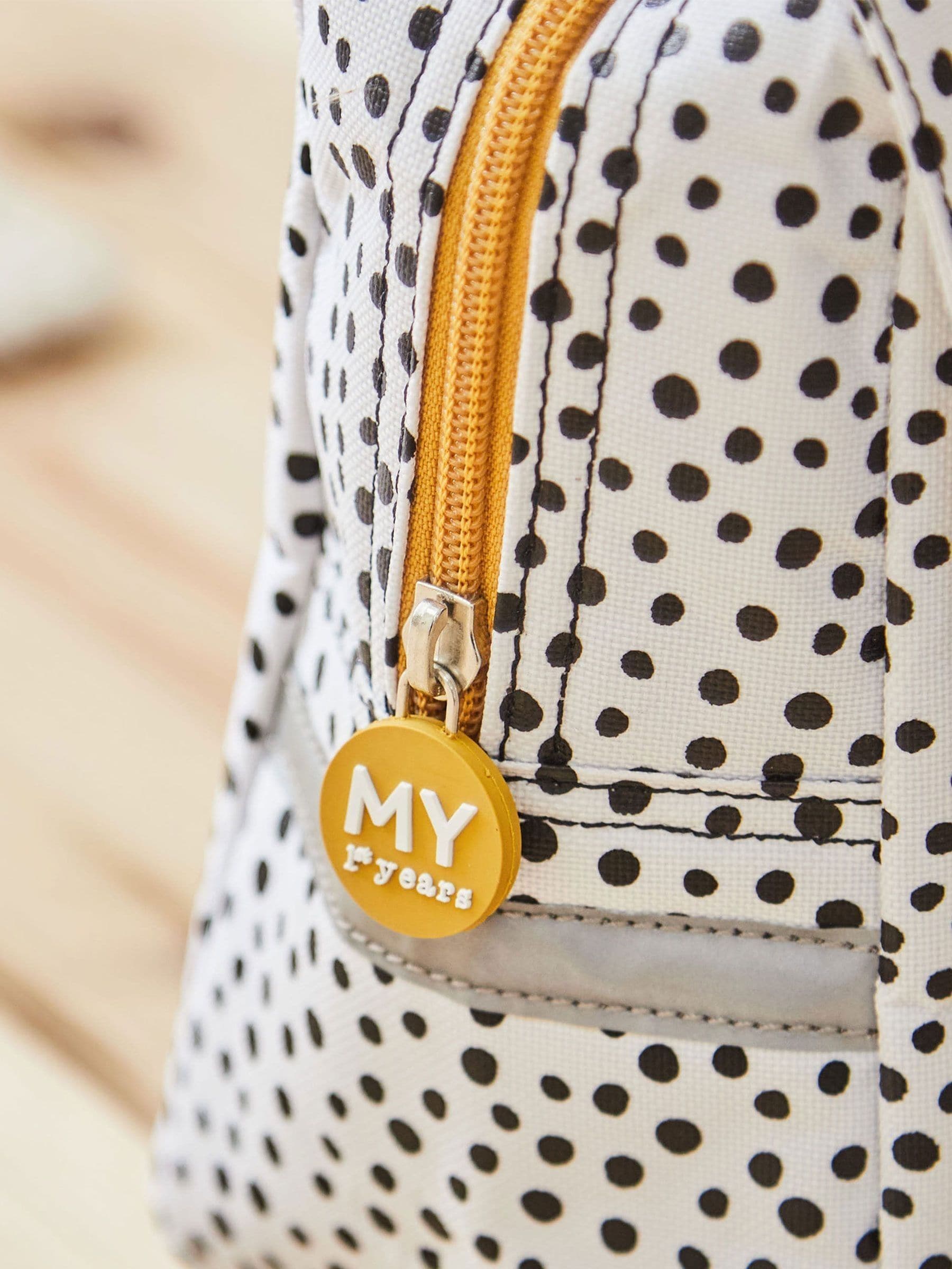 My 1st Years personalised black and white polka dot lunch bag (British brand)