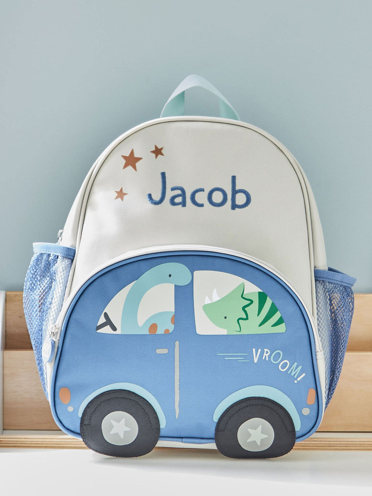 My 1st Years personalised dinosaur and car kids backpack, medium, UK version