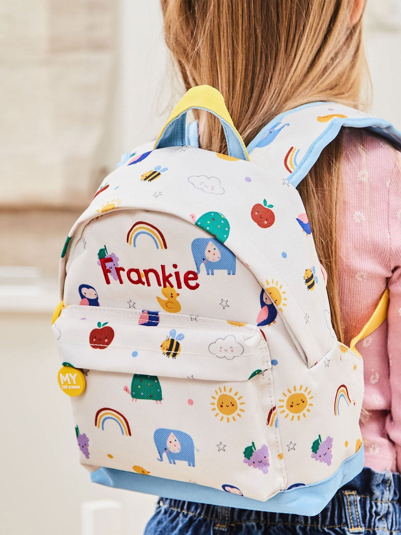 My 1st Years personalised colourful print mini backpack, imported from the UK
