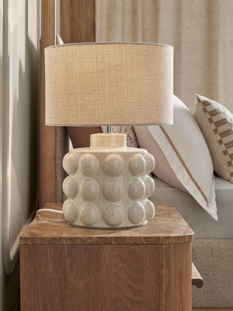 N. Premium bobble table lamp crackle glaze fabric shade, UK version