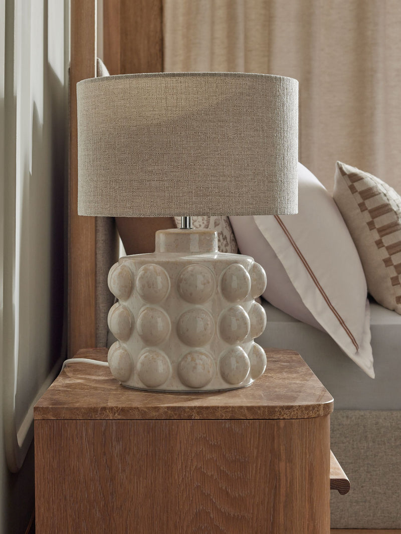 N. Premium bobble table lamp crackle glaze fabric shade, UK version