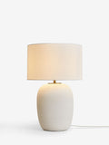 White Hadleigh table lamp with ceramic base and fabric shade, UK version