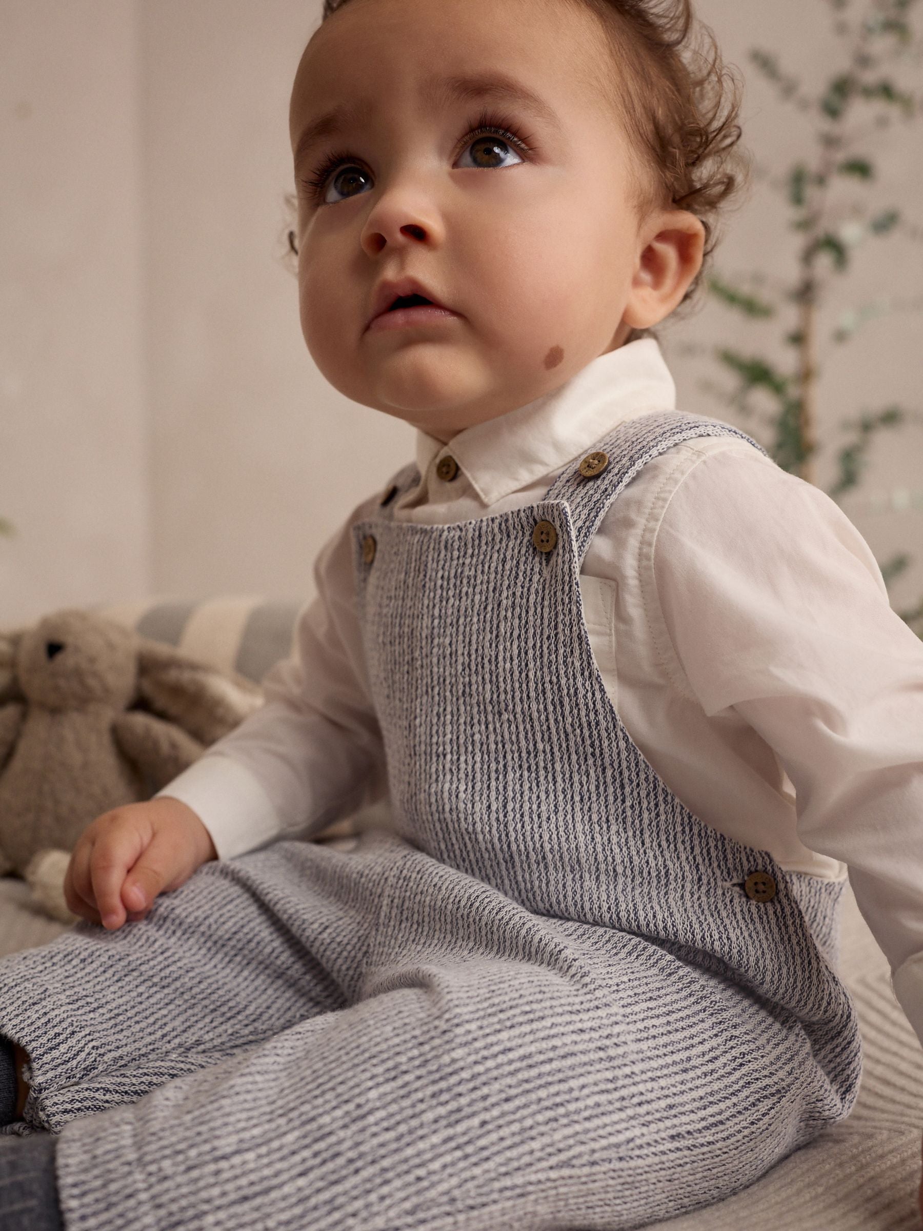 Baby dungaree and bodysuit set grey white cotton - British product