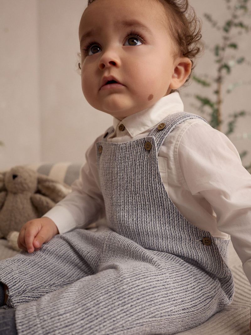 Baby dungaree and bodysuit set grey white cotton - British product
