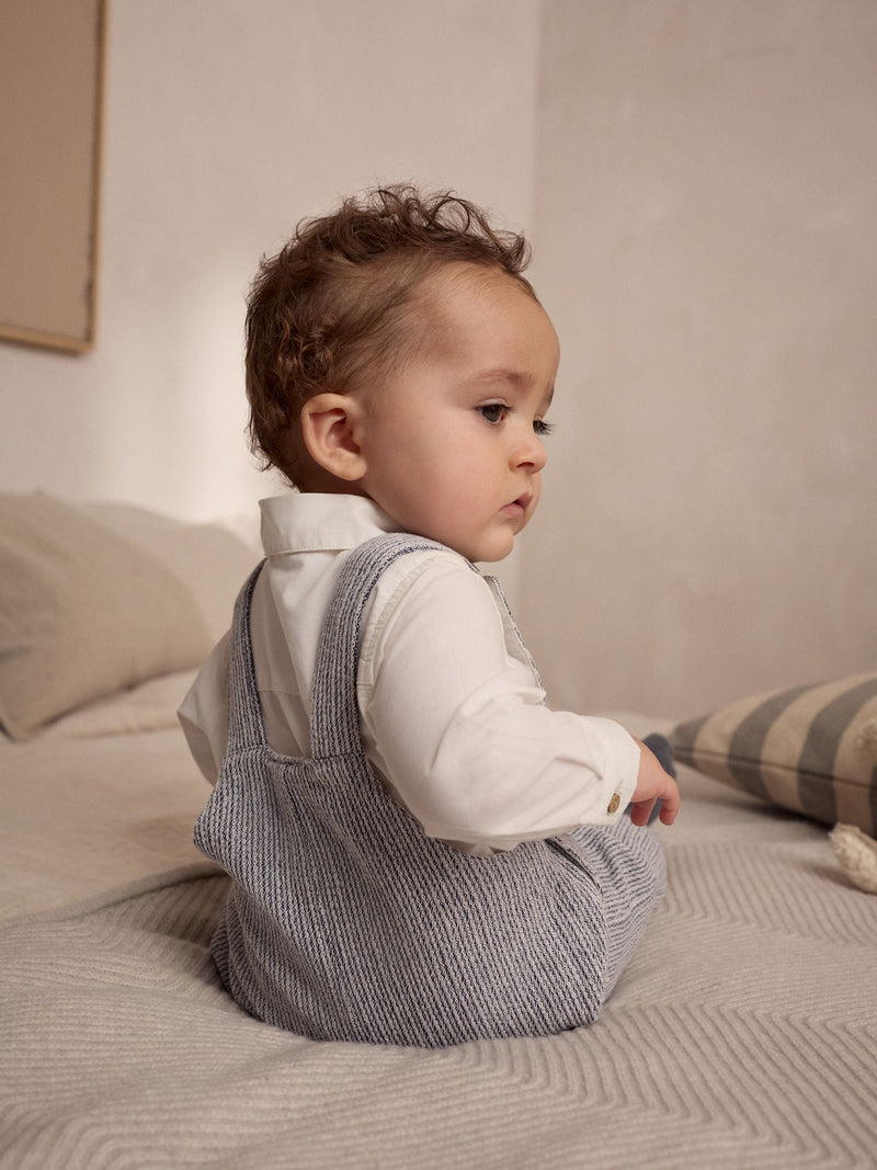 Baby dungaree and bodysuit set grey white cotton - British product