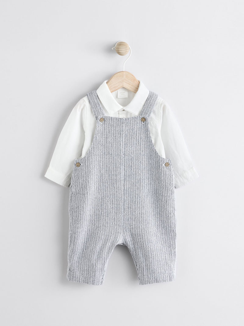 Baby dungaree and bodysuit set grey white cotton - British product