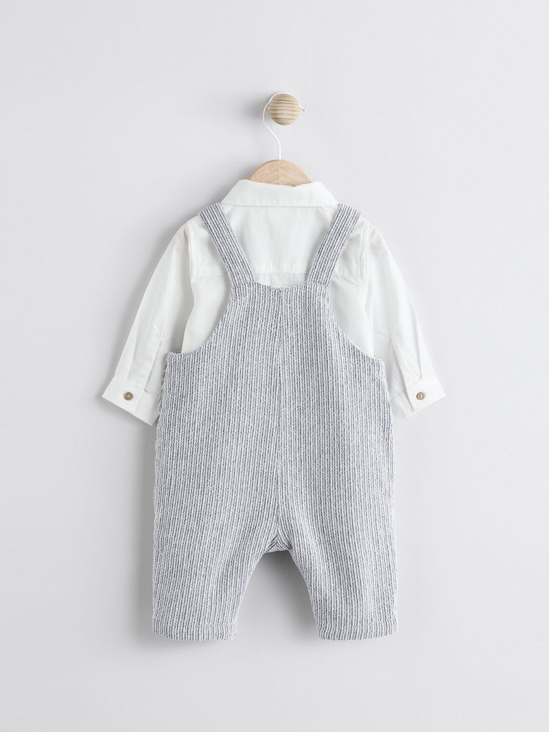 Baby dungaree and bodysuit set grey white cotton - British product