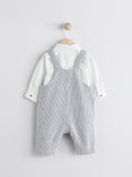 Baby dungaree and bodysuit set grey white cotton - British product