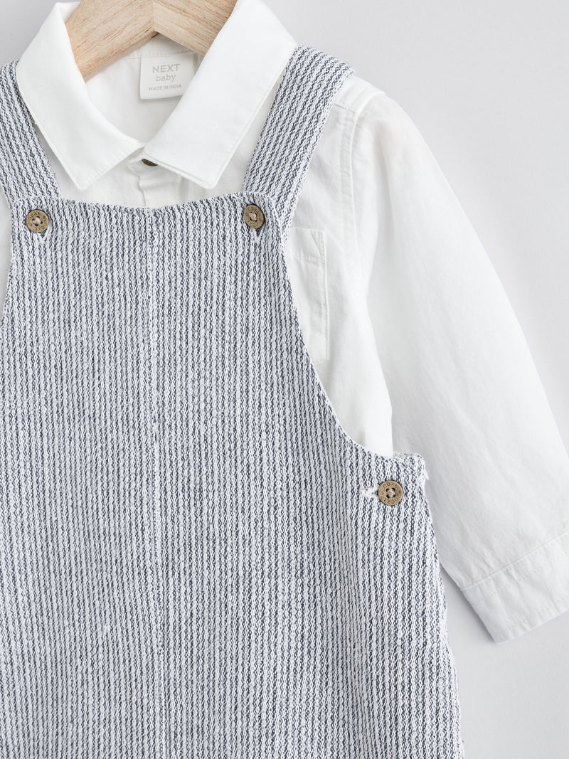 Baby dungaree and bodysuit set grey white cotton - British product