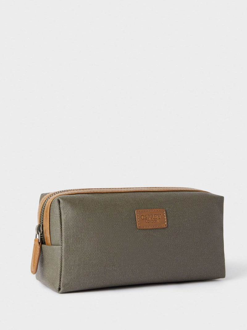Osprey London green waxed canvas leather small washbag, UK version