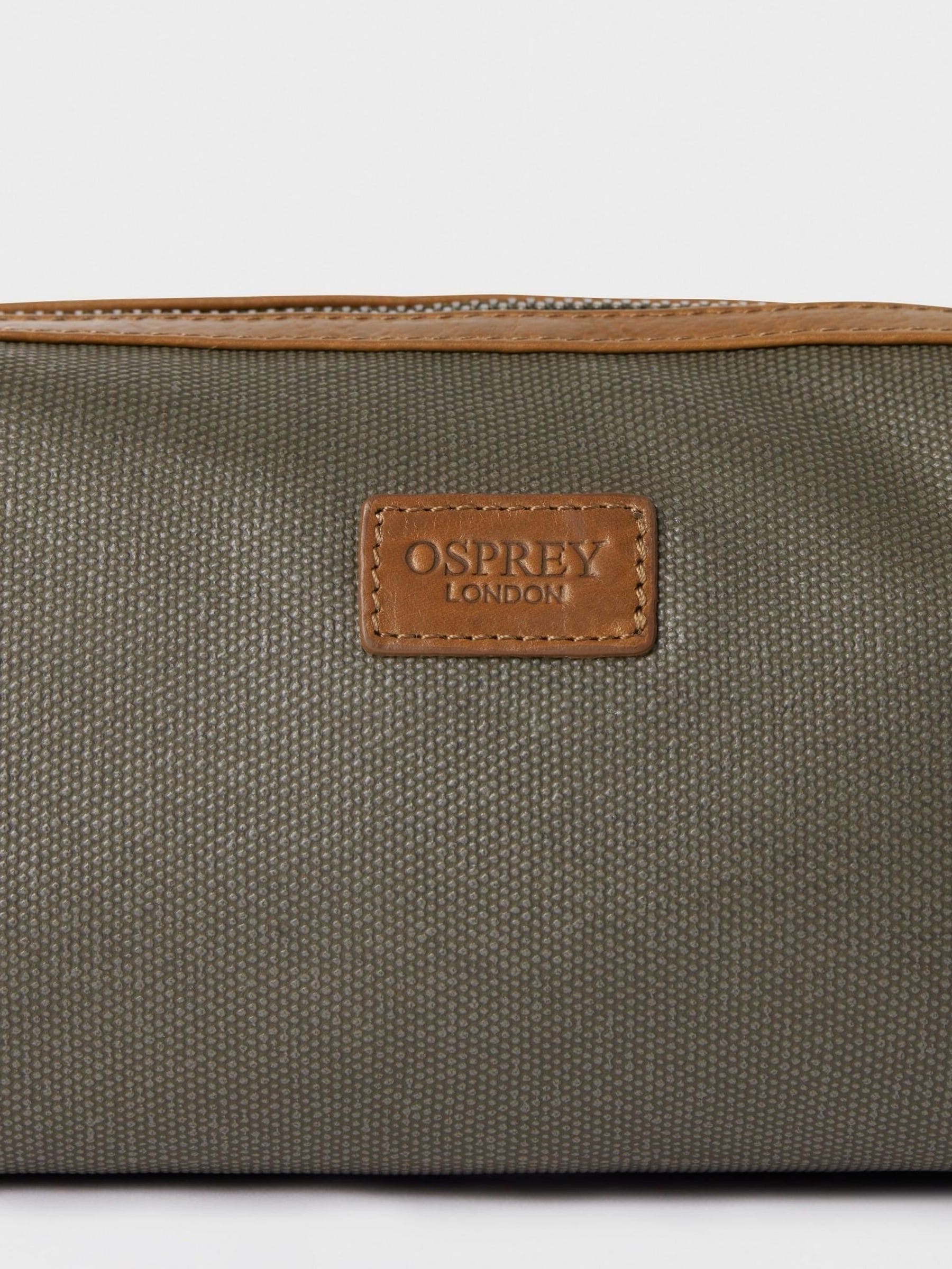 Osprey London green waxed canvas leather small washbag, UK version