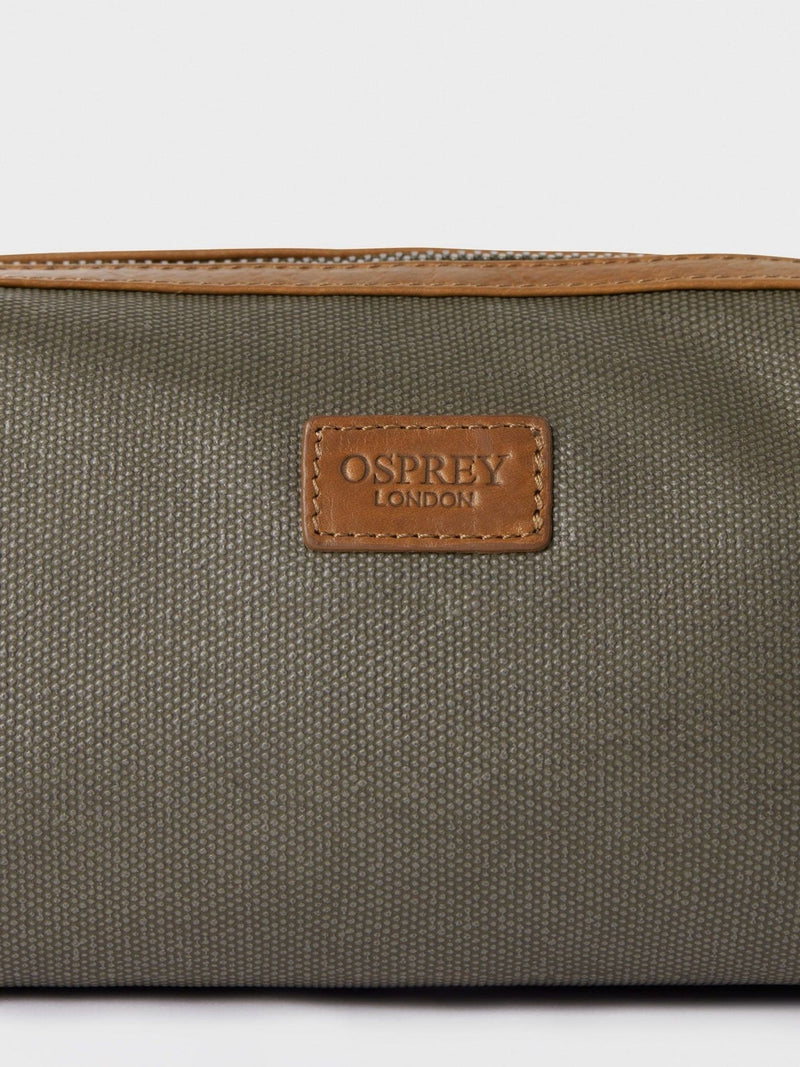 Osprey London green waxed canvas leather small washbag, UK version