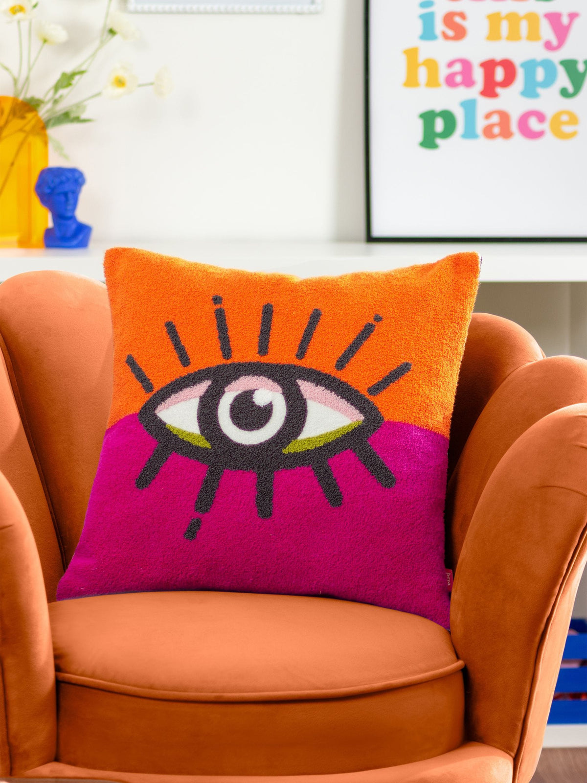heya home orange pink boucle cushion 45cm, imported from the UK