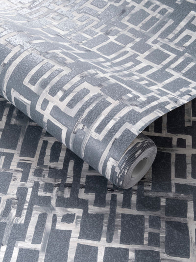 Next Clarke and Clarke Quadrata Steel Wallpaper 10.05m x 52cm- Buy online at McGrocer