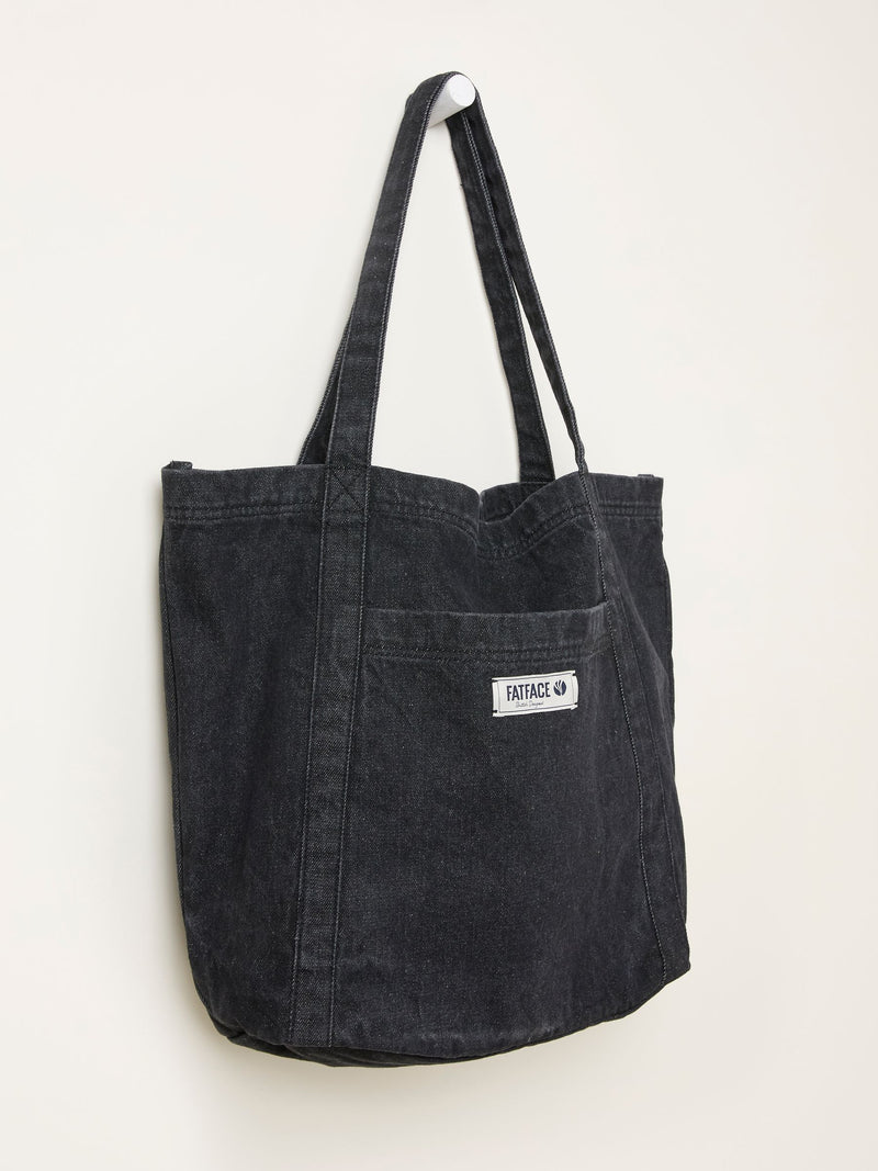 FatFace Astrid black cotton tote bag with front pocket, imported from the UK