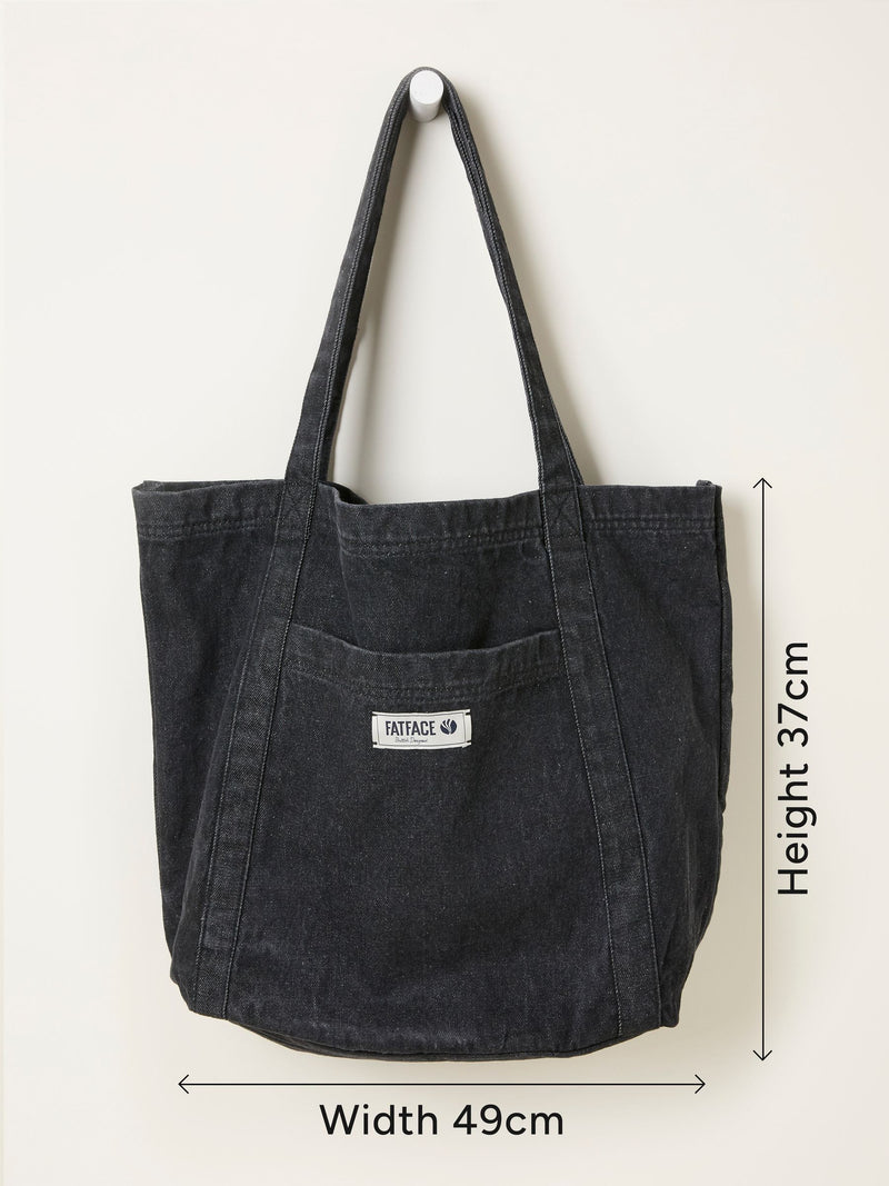FatFace Astrid black cotton tote bag with front pocket, imported from the UK