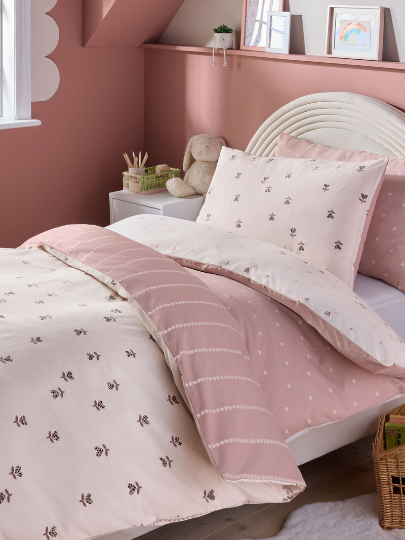 Natural Hearts duvet cover and pillowcase set, imported from the UK