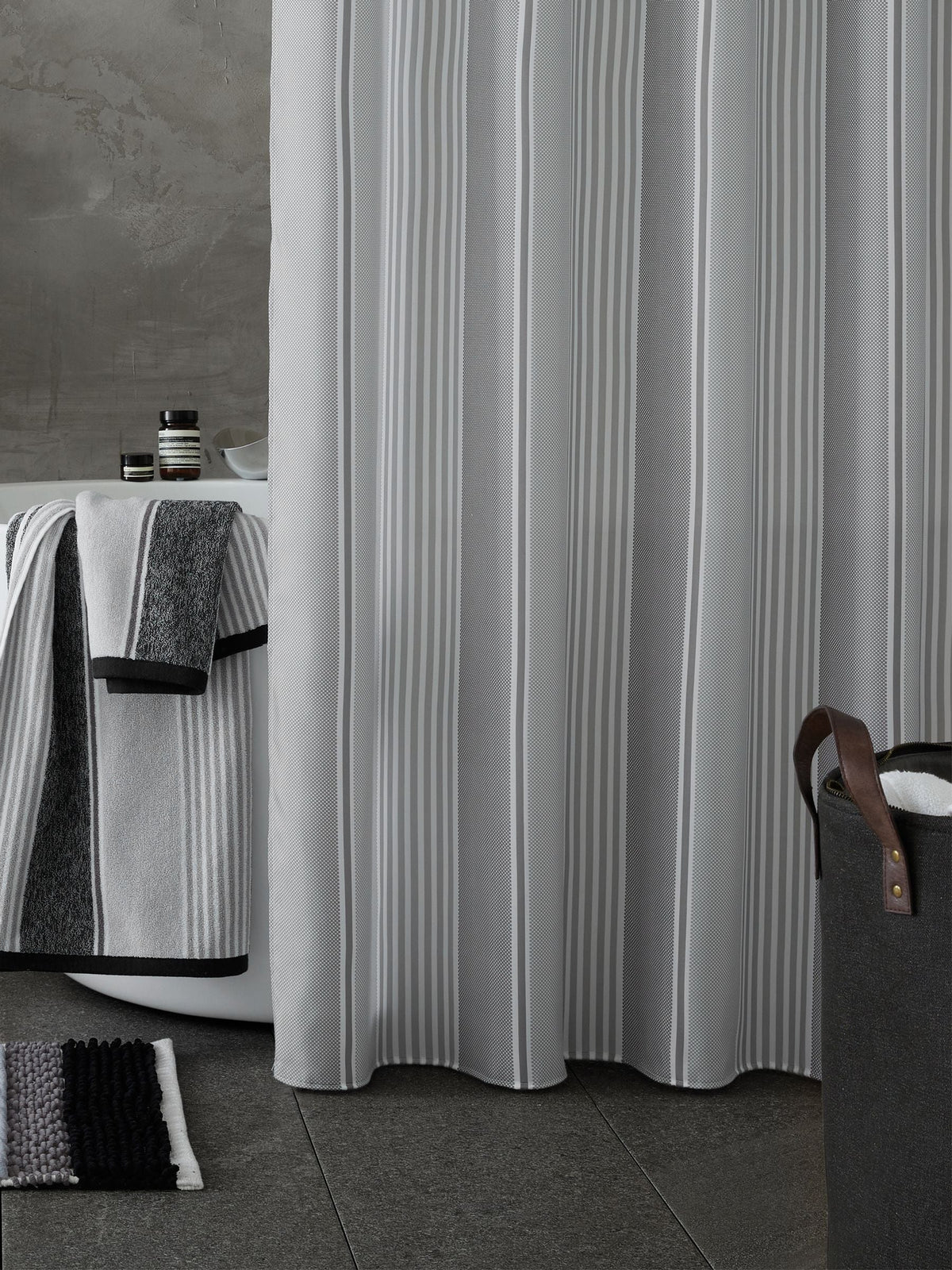 Catherine Lansfield silver textured stripe shower curtain - British product