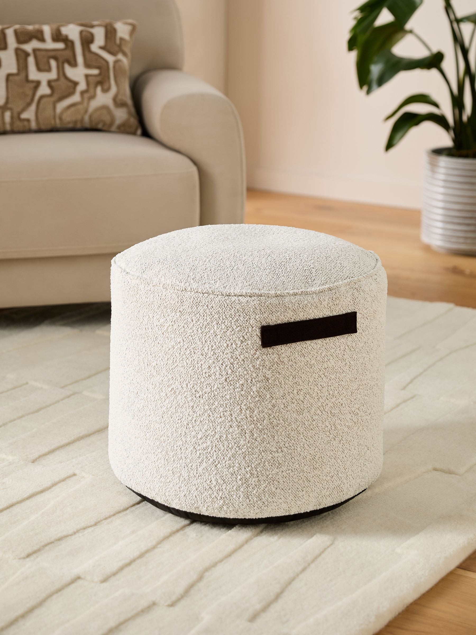 Pouffe with Handles - Grey Fabric Beanbag