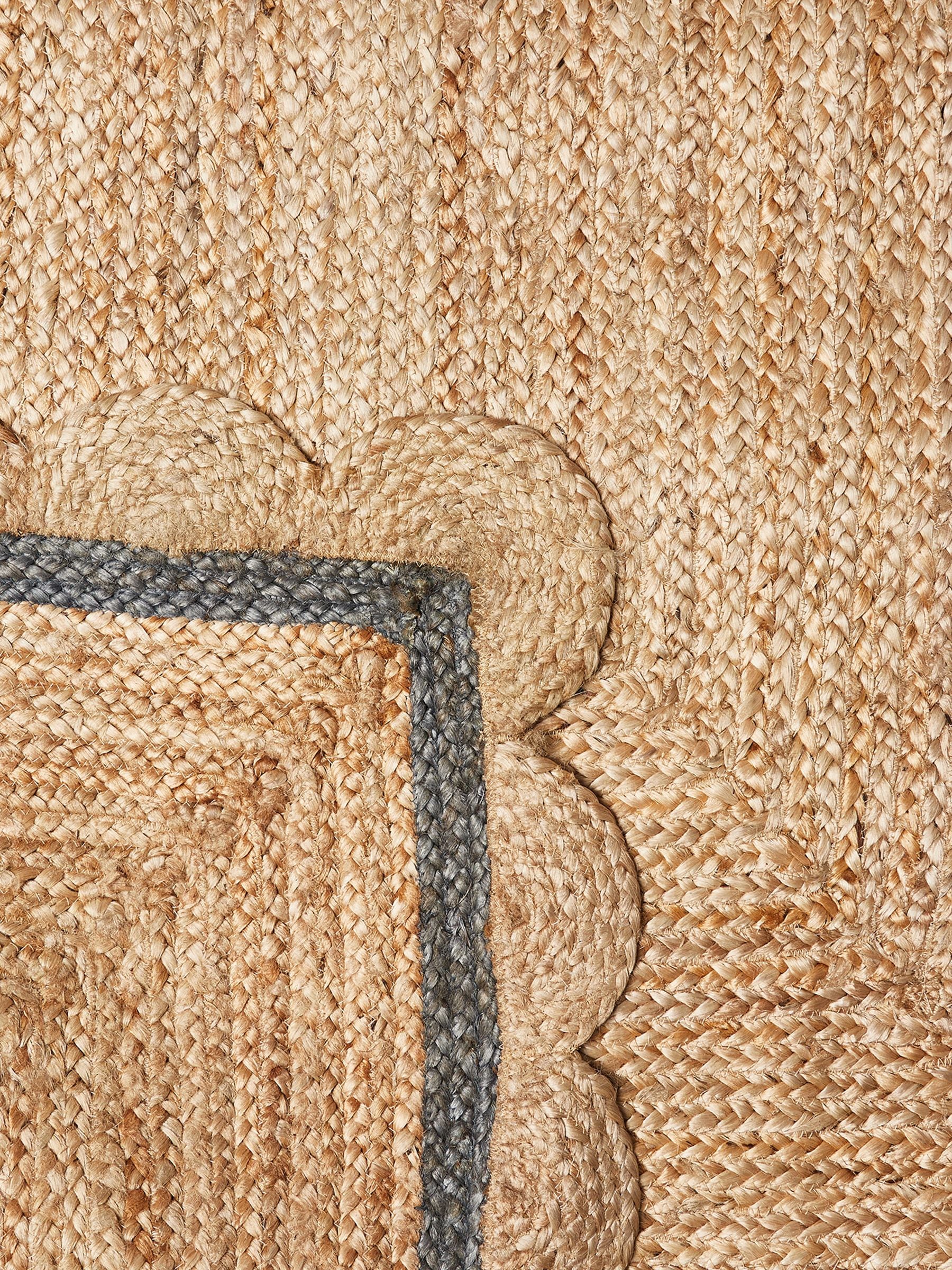 Oliver Bonas grey blue jute rug 140x200cm scalloped border British product