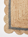 Oliver Bonas grey blue jute rug 140x200cm scalloped border British product