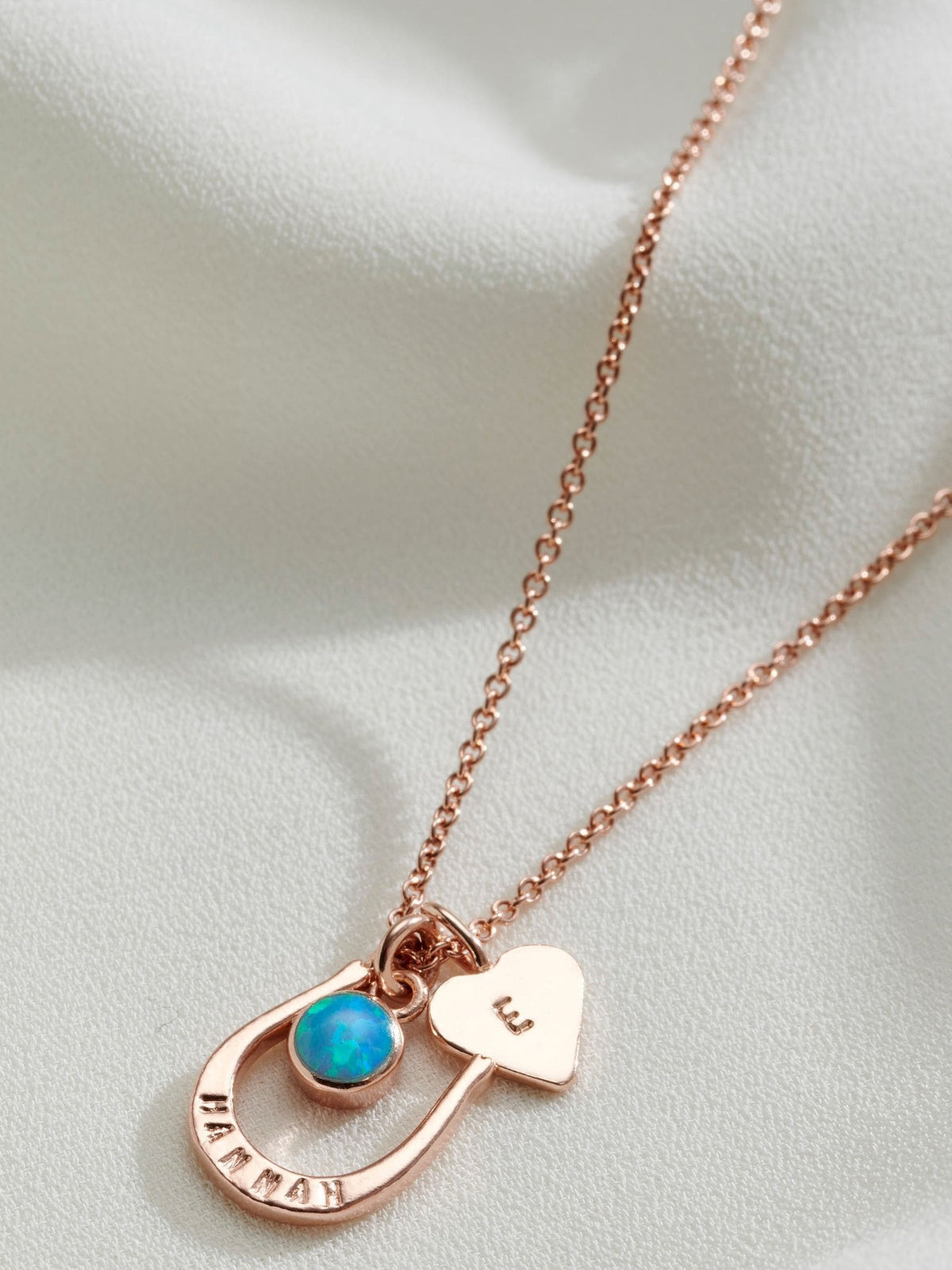 Posh Totty Designs personalised horseshoe necklace with CZ birthstone 18-inch chain, UK version