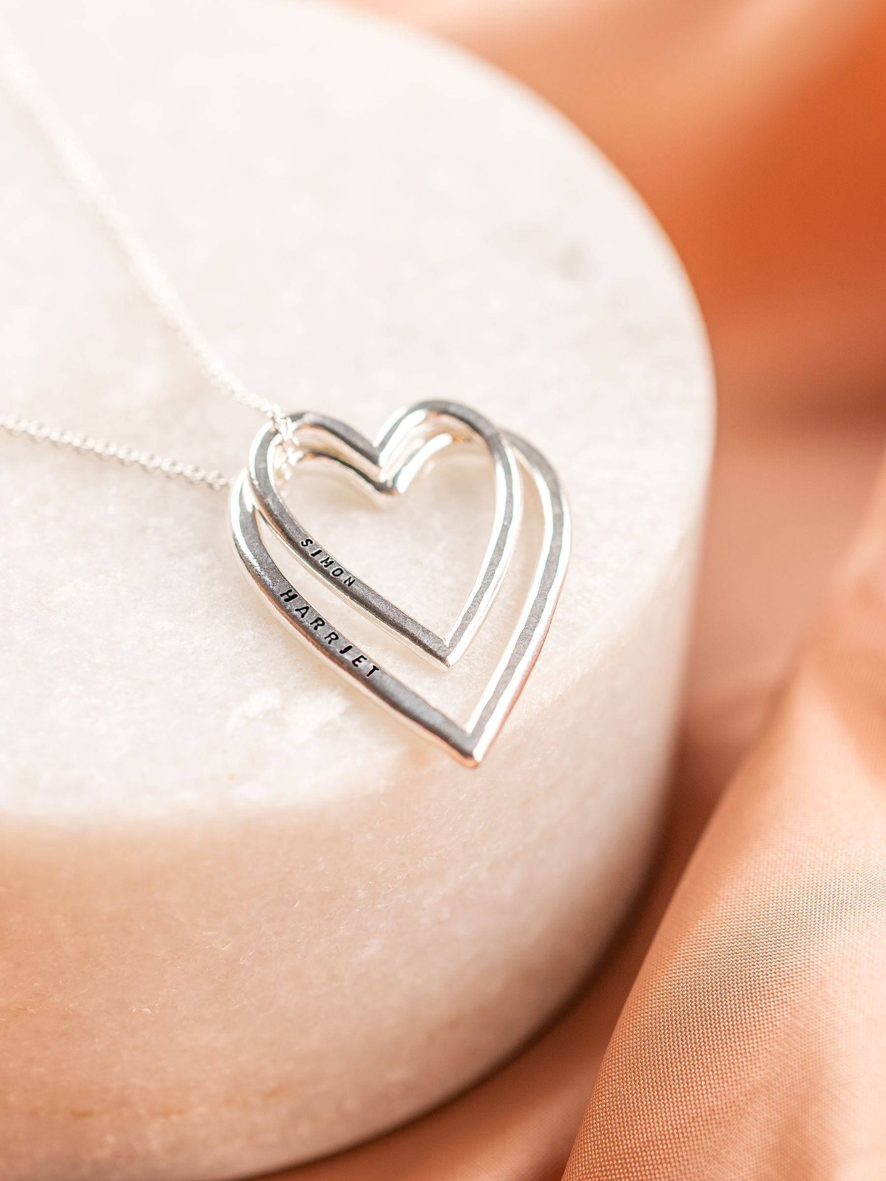 Posh Totty Designs personalised double heart necklace, imported from the UK