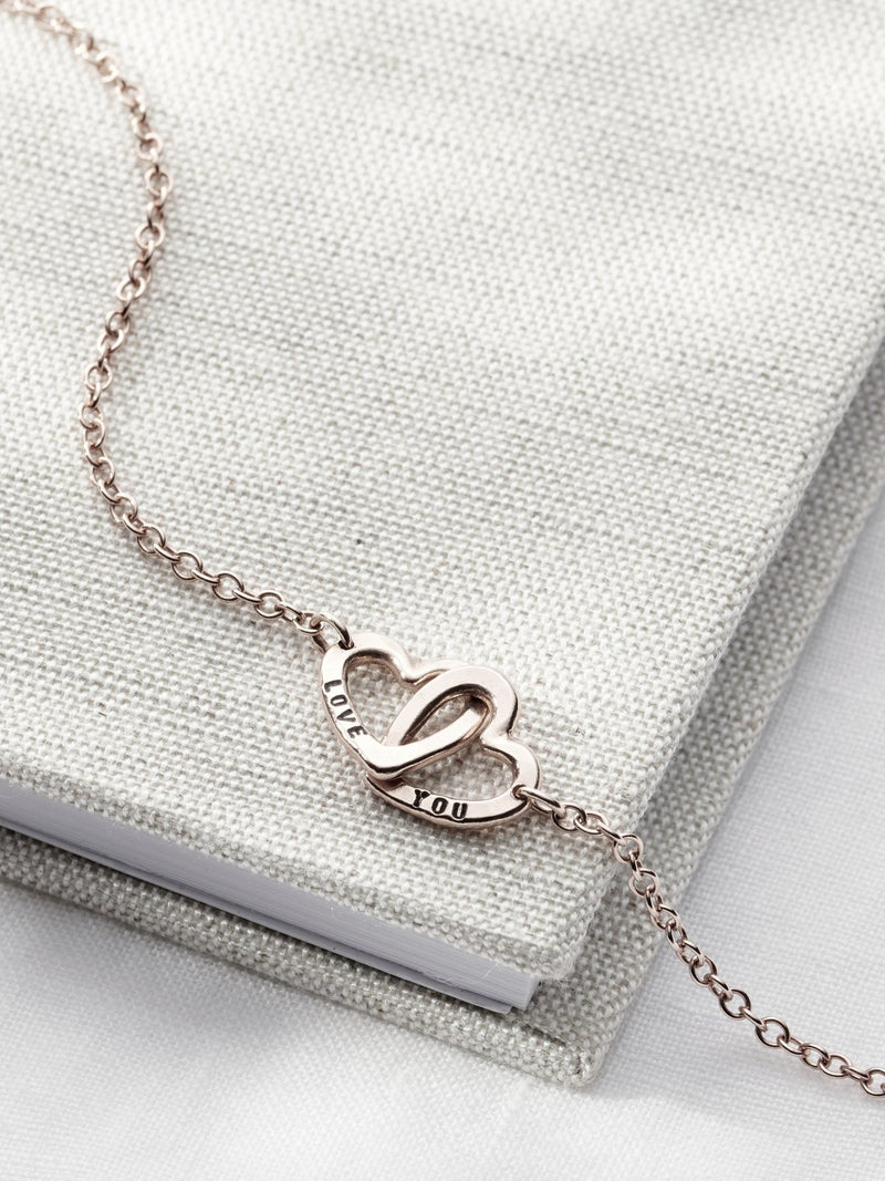 Posh Totty Designs Personalised Double Heart Names Bracelet, imported from the UK