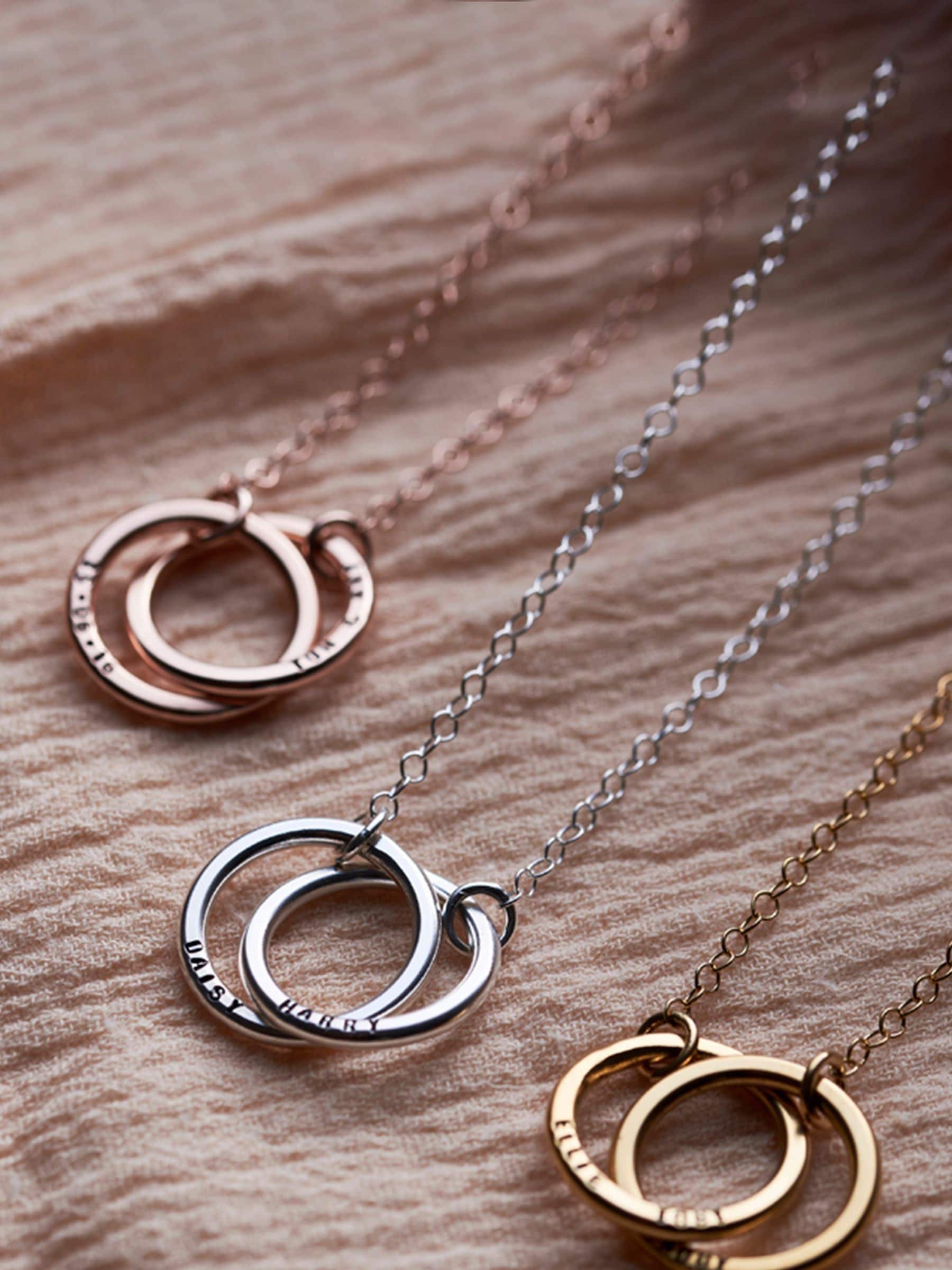 Posh Totty Designs personalised medium double hoop names necklace, imported from the UK
