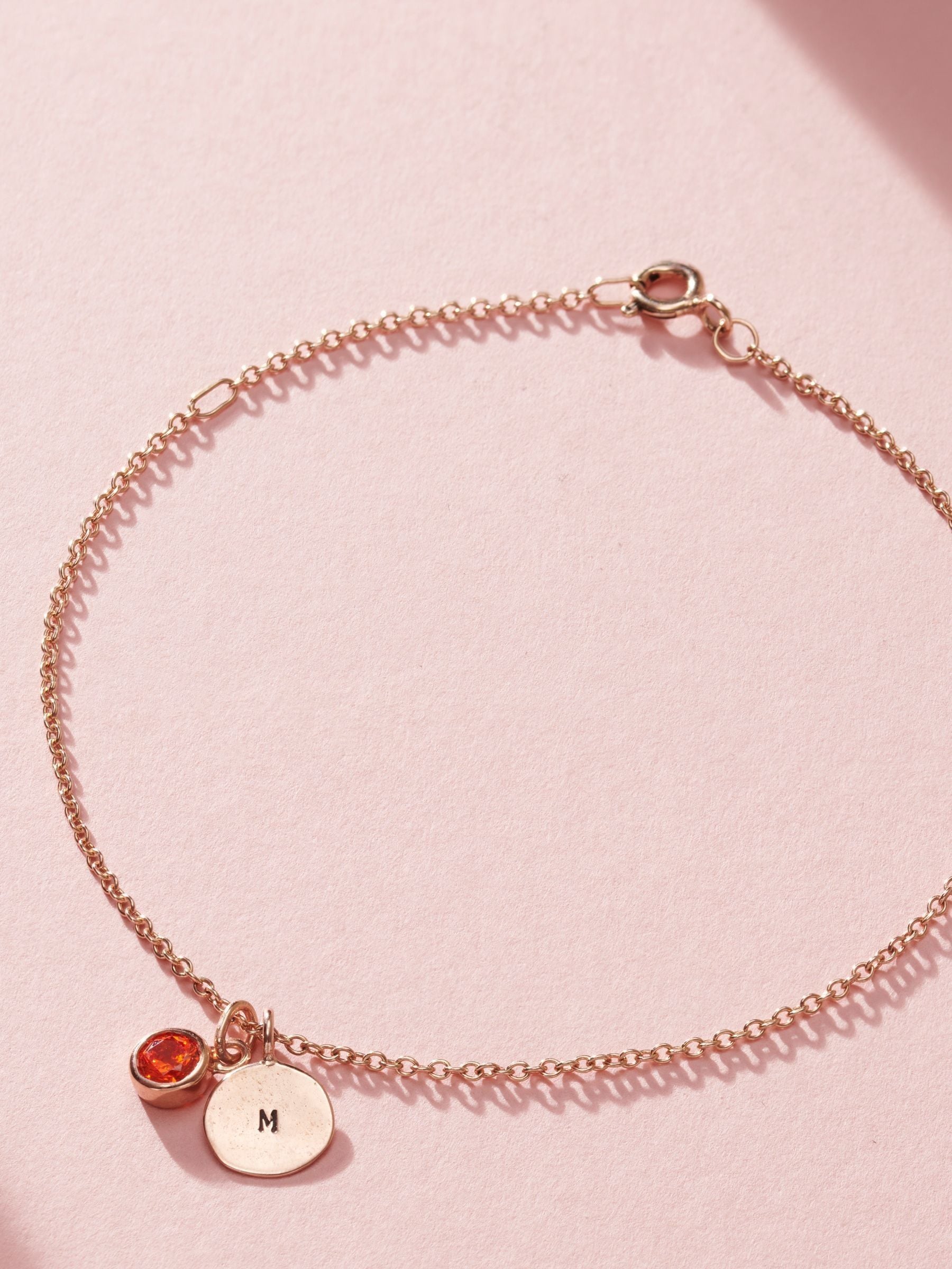 Posh Totty Designs Personalised Birthstone Initial Disc Charm Bracelet 19cm