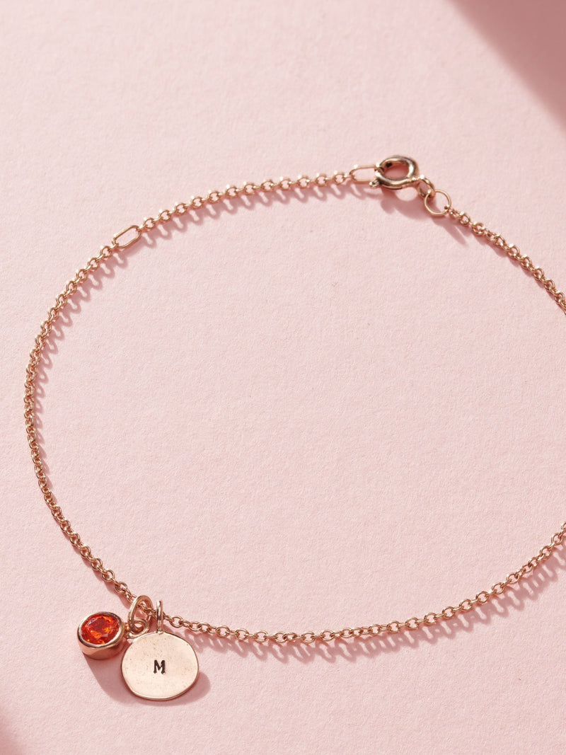 Posh Totty Designs Personalised Birthstone Initial Disc Charm Bracelet 19cm