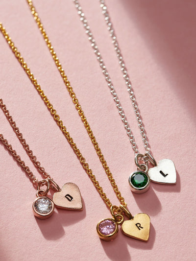 Next Birthstone Initial Heart Charm Necklace with 18-Inch Sterling Silver Chain- Buy online at McGrocer