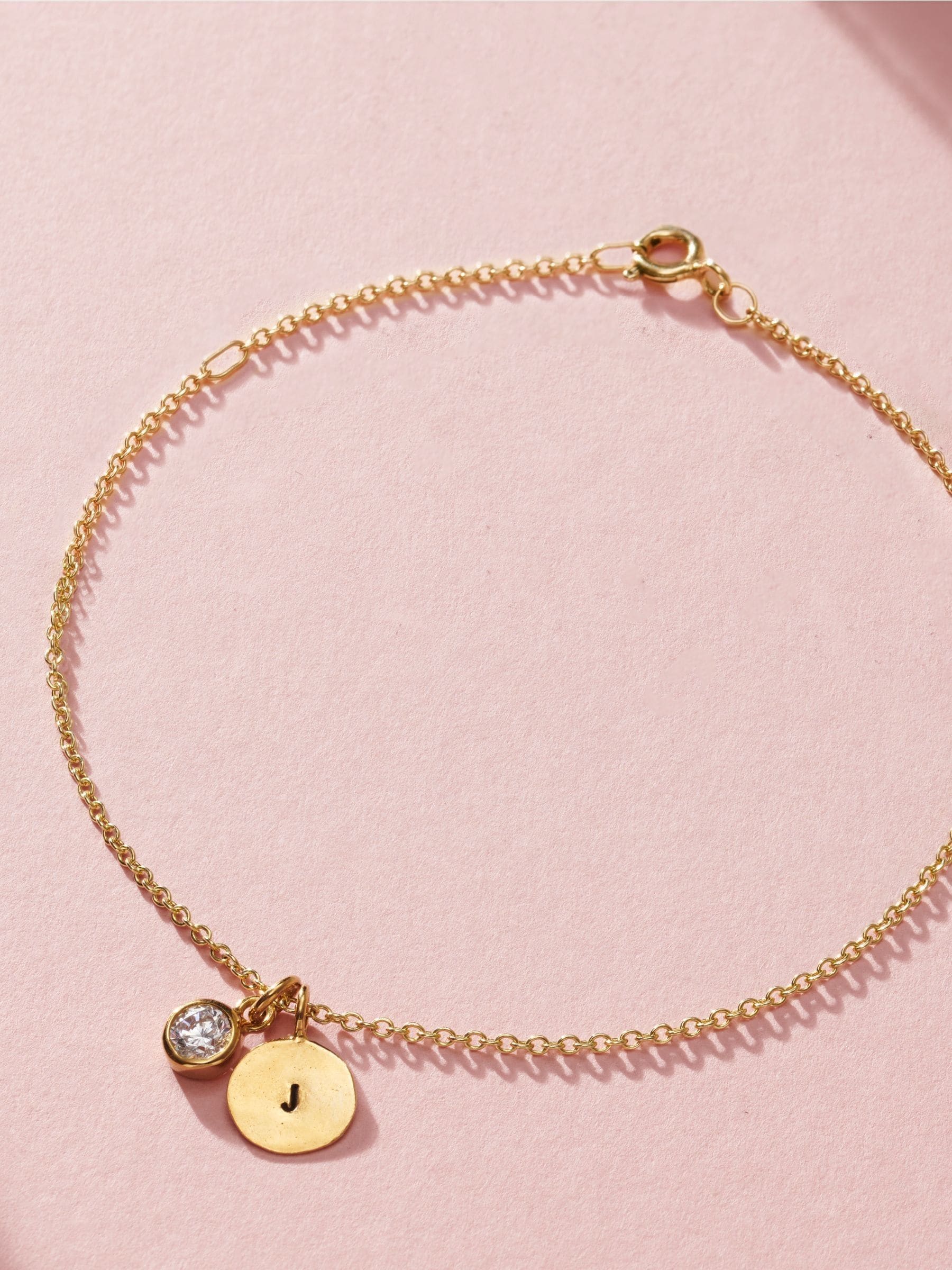 Posh Totty Designs personalised birthstone initial disc charm bracelet 19cm, imported from the UK