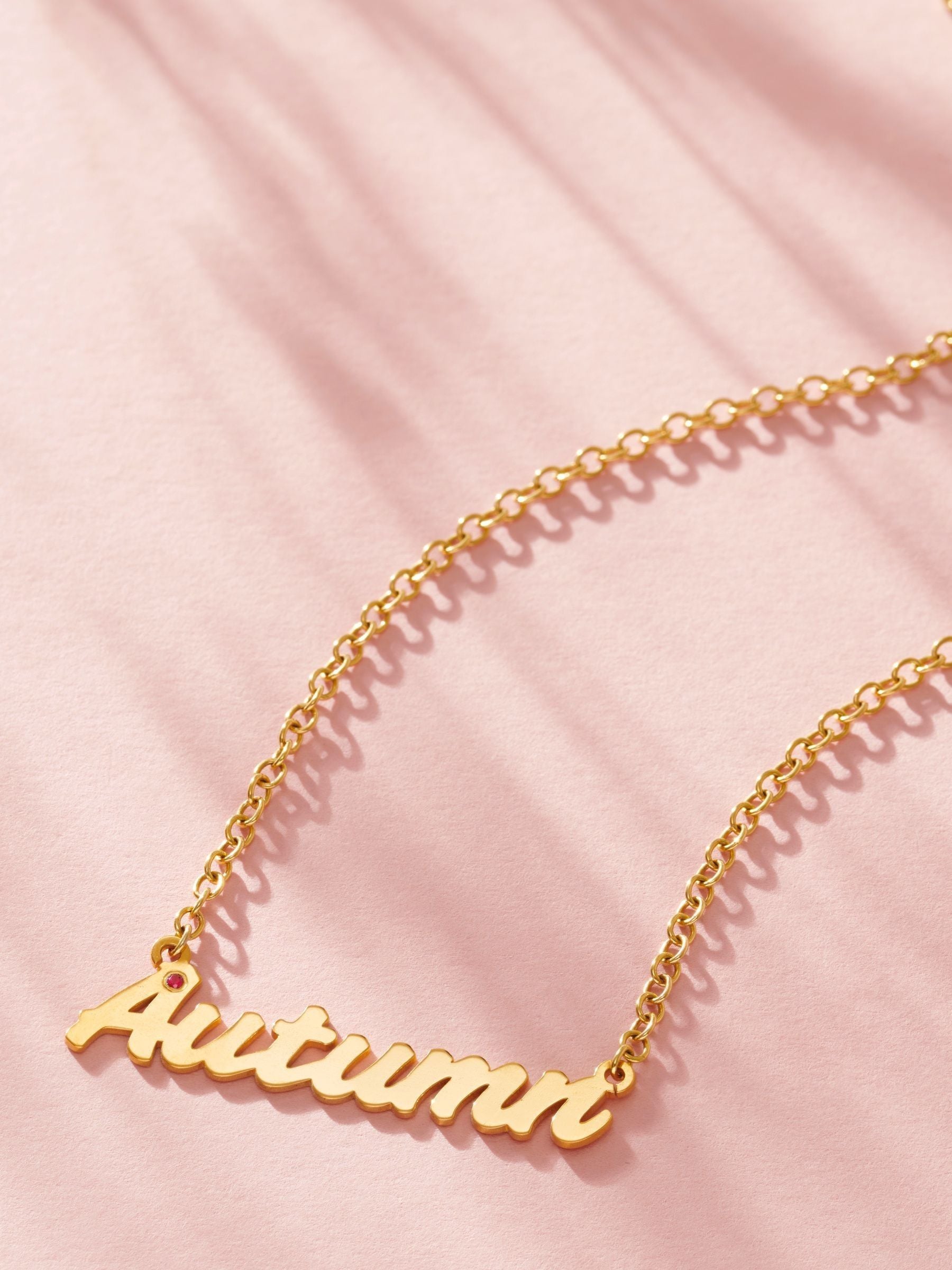 Posh Totty Designs personalised birthstone name necklace, imported from the UK