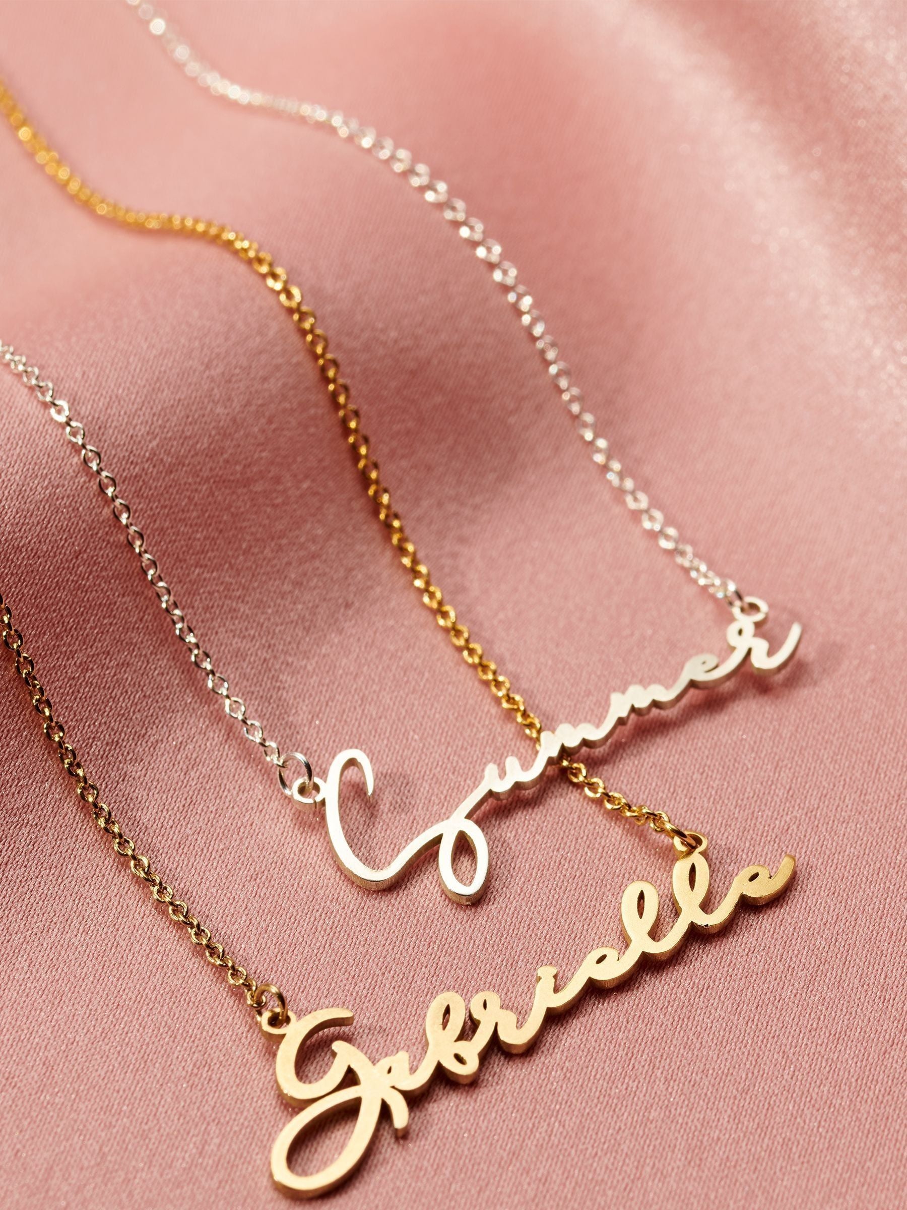 Posh Totty Designs personalised script name necklace sterling silver, UK version