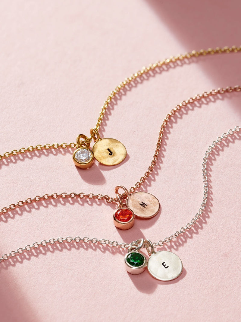 Posh Totty Designs personalised birthstone initial disc charm bracelet 19cm, imported from the UK