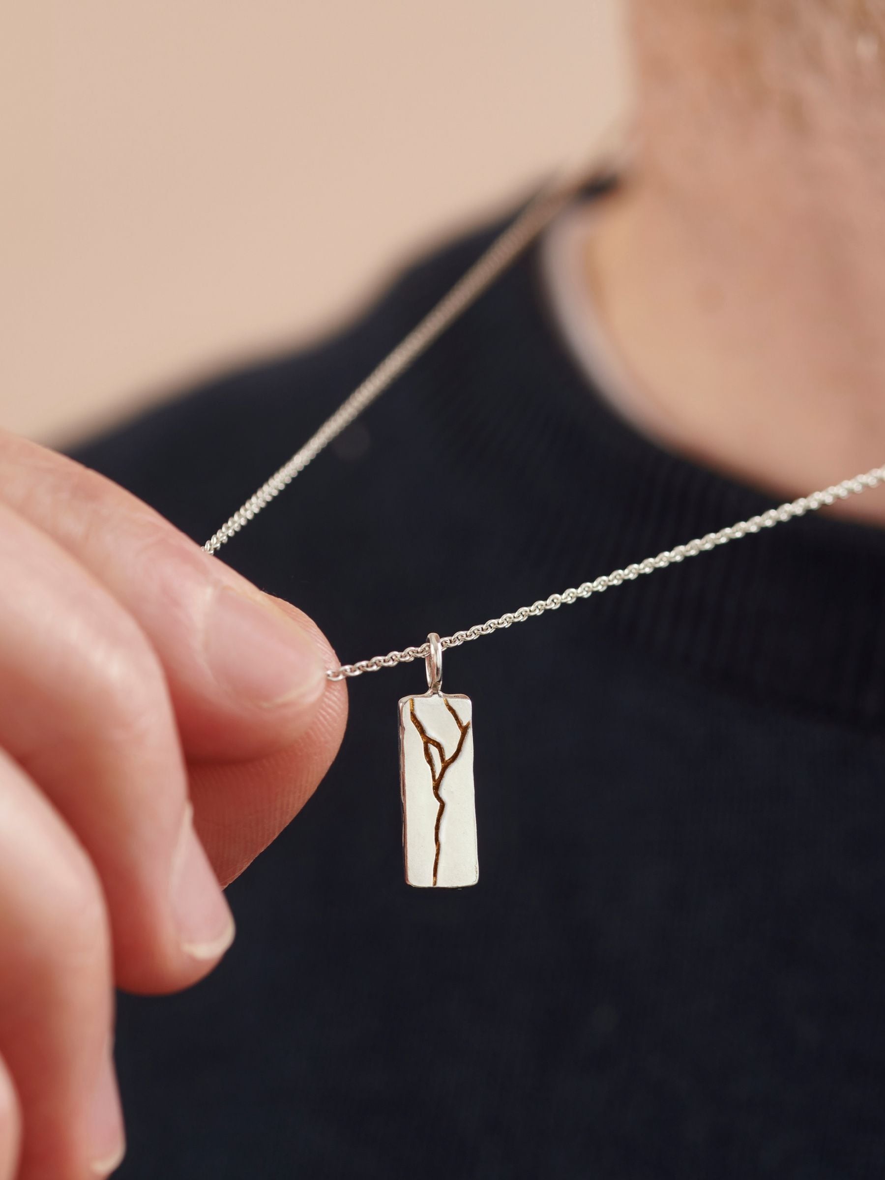 Posh Totty Designs Kintsugi tag necklace with 20 chain, imported from the UK