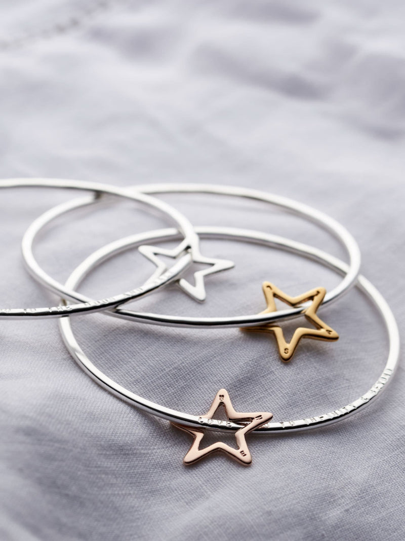 Posh Totty Designs Personalised Star Bangle 6.5cm diameter, imported from the UK