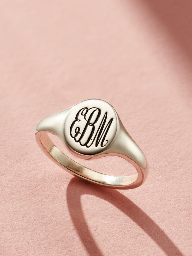 Posh Totty Designs monogrammed silver signet ring, imported from the UK