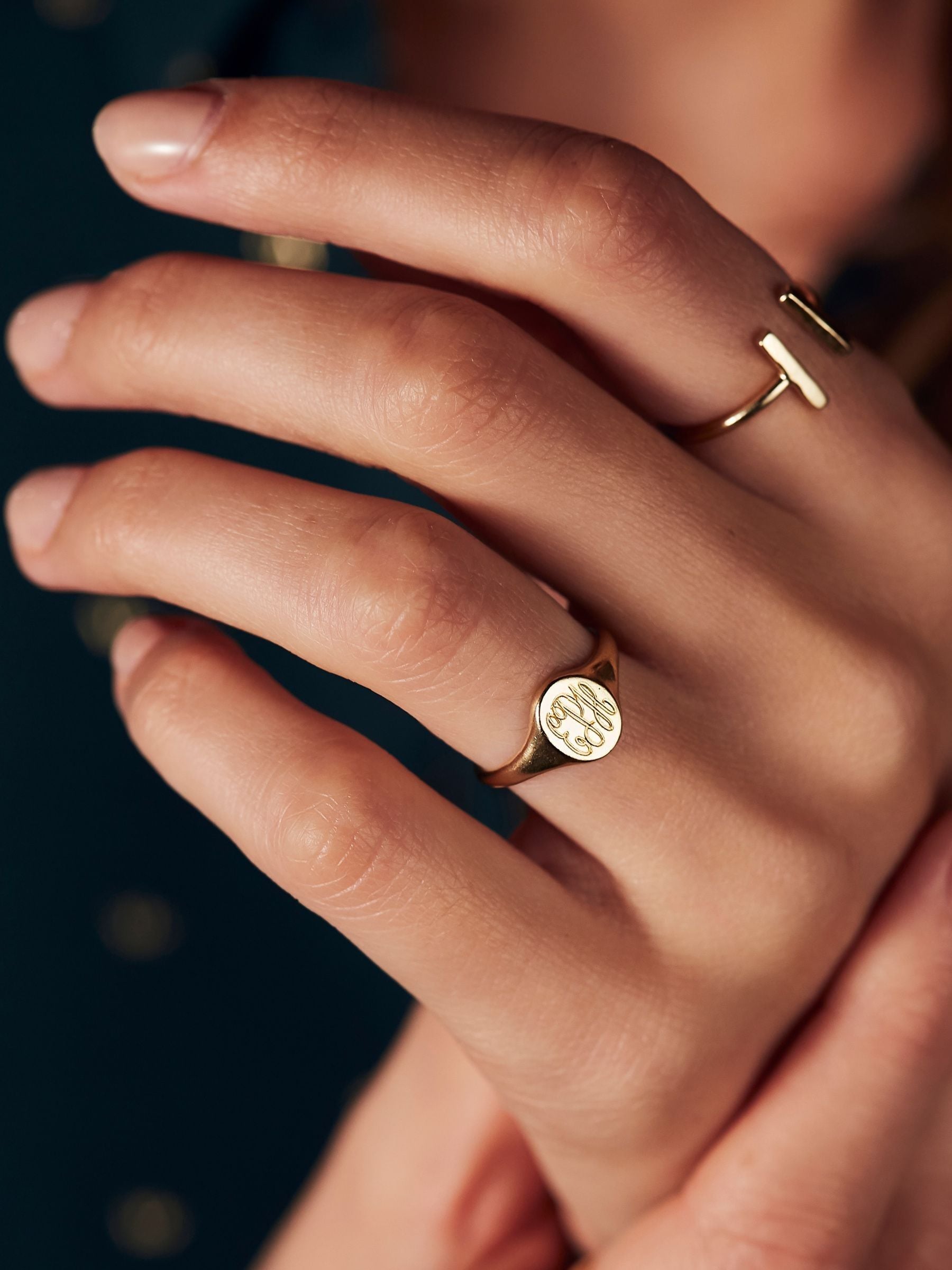 Posh Totty Designs monogrammed silver signet ring, imported from the UK