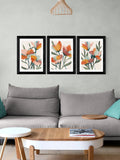 Orange and Green Floral Triptych Framed Art Print Set