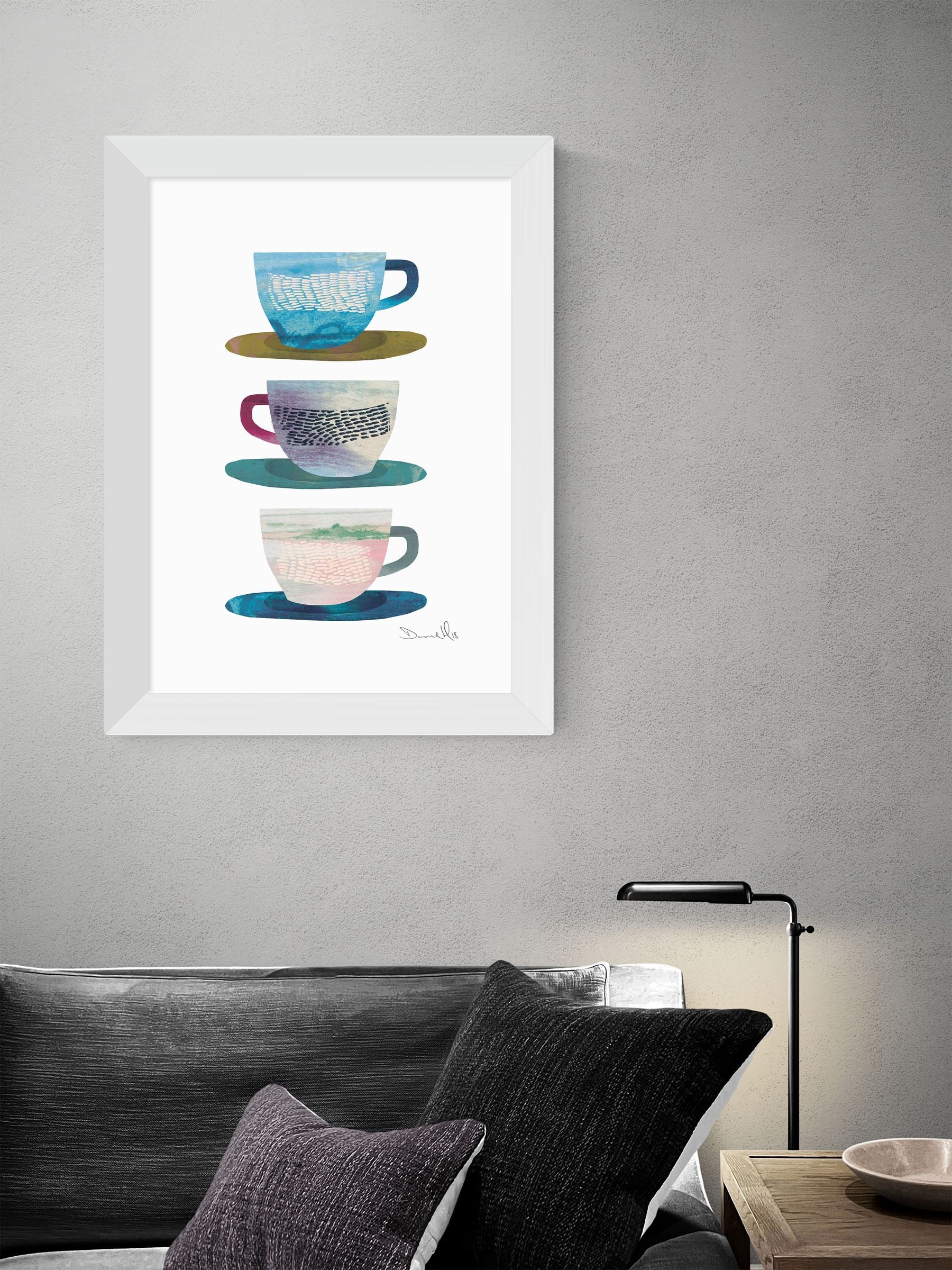 East End Prints framed art print white coffee cups - British product