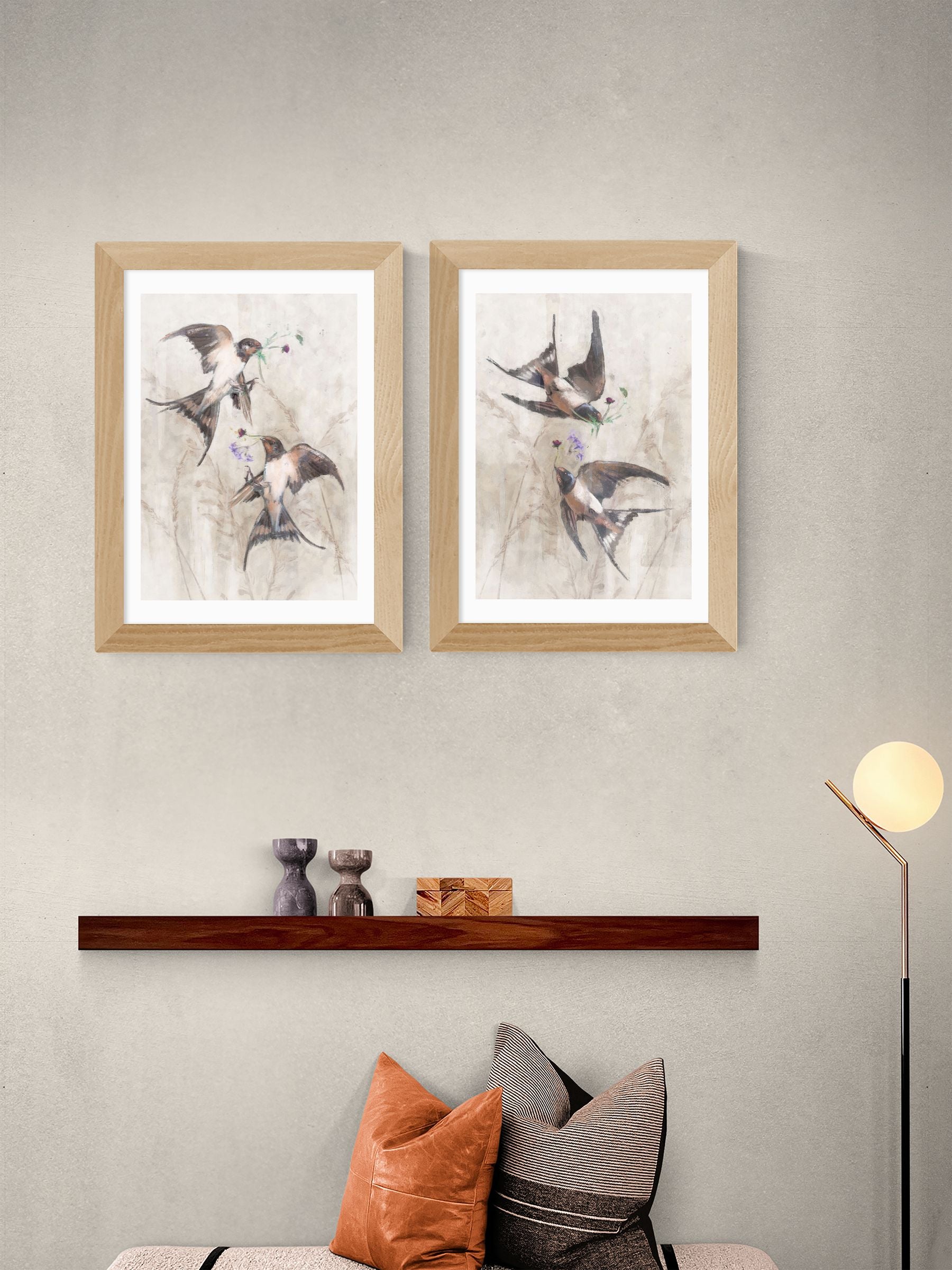 East End Prints oak playful swallows framed art print - British product