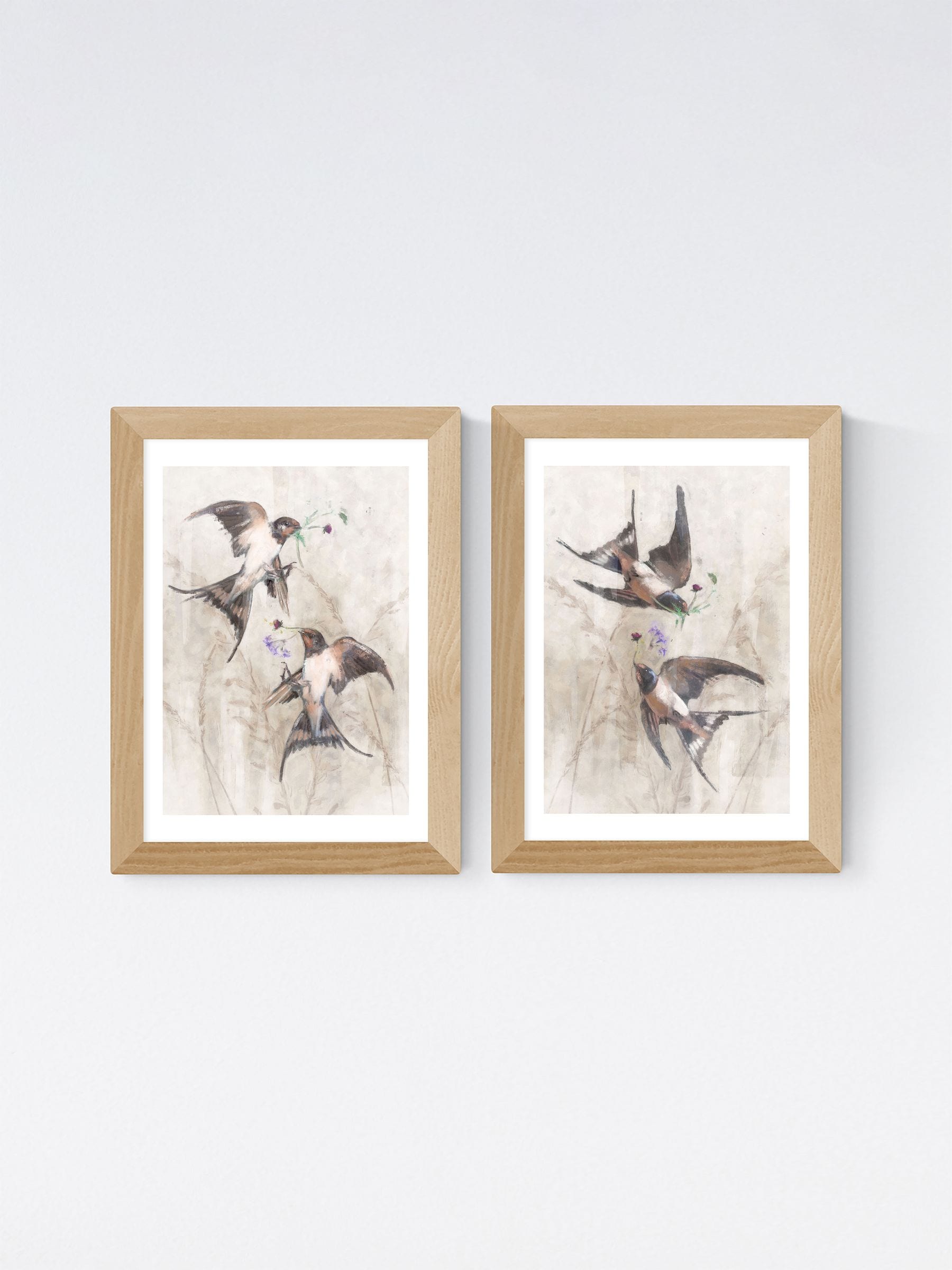 East End Prints oak playful swallows framed art print - British product