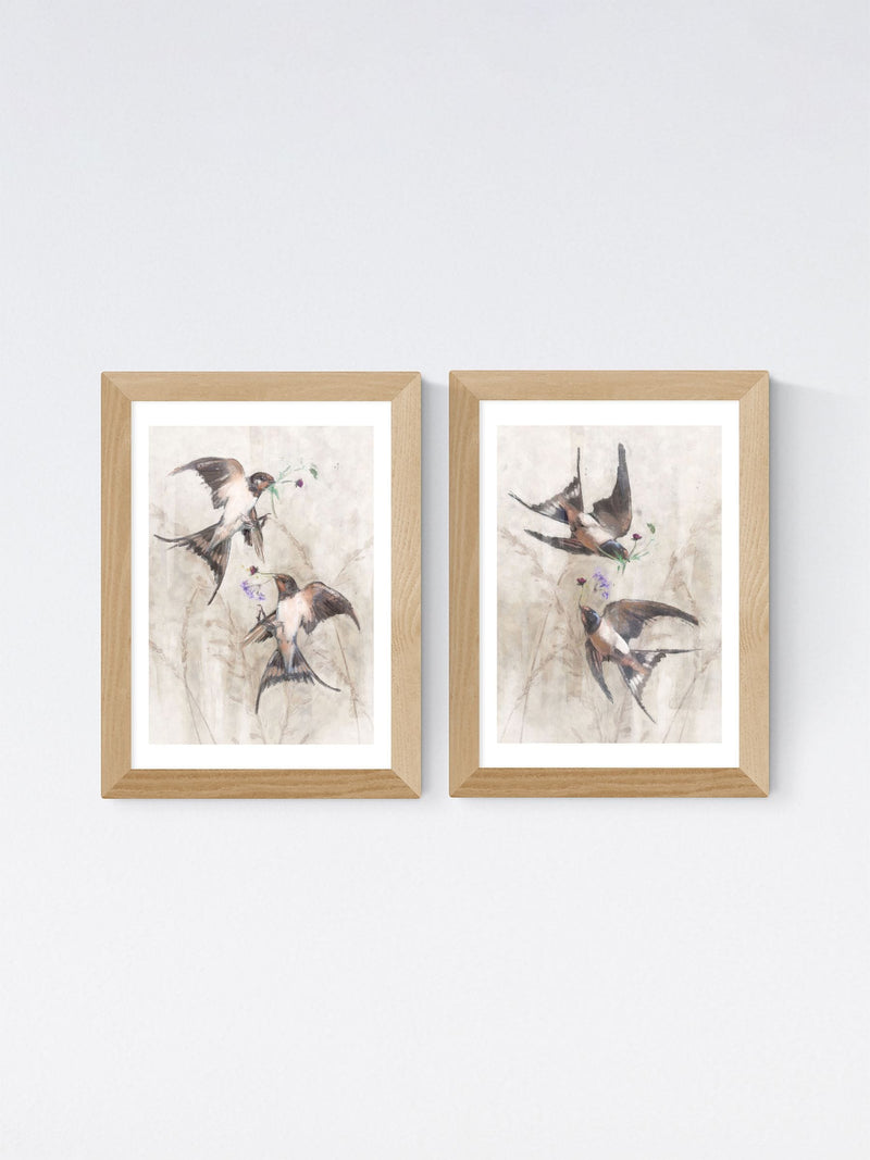 East End Prints oak playful swallows framed art print - British product