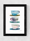 East End Prints black coffee cups framed art print (British brand)